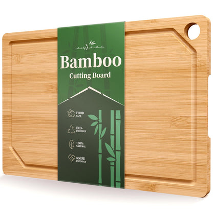 WiseBegan Cutting Board - Multi-Sizes Wooden Cutting Boards for Kitchen, Convenient Wood Cutting Board with Deep Juice Grooves, Natural Bamboo Cutting Board for Chopping & Serving, 15.0" x 10.0"x 0.5"