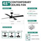 YITAHOME 48 Inch Black Ceiling Fan with Lights and Remote,4 Blades, App Control, Modern Smart Ceiling Fan Compatible with Alexa for Indoor, Reversible Quiet Motor, Memory Function YITAHOME