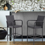 Outdoor Bar Stools Set of 2, 2-Piece Patio Bar Stools with Armrests, All Weather Rattan Bar Chairs with Backrest, Wicker Bar Stools for Backyard, Garden, Pool, Balcony and Deck, Dark Grey ANXIN PATIO