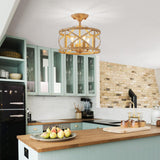 Semi Flush Mount Ceiling Light Fixture Vintage Ceiling Light Farmhouse Ceiling Light Metal Cage Ceiling Lamp for Kitchen Dining Room Hallwa Bedroom Living Room (Beige) LOOYD