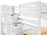 Bedz King Stairway Bunk Beds Full over Full with 4 Drawers in the Steps and a Twin Trundle, White Bedz King