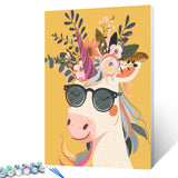 Smiling Unicorn Wearing Shades Straw Hat Paint by Number Dreamy Animal Flowers Painting DIY Painting on Canvas with Brushes Paints Paint by Numbers for Adults and Beginner 16x20 Inch（without Frame） Tucocoo