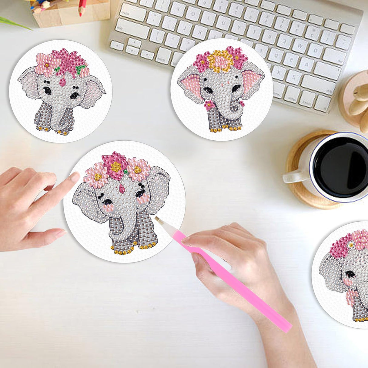 4 Pcs Diamond Painting Creative Coasters DIY Animal Elephant Diamond Art Coasters Diamond Painting Kits Diamond Non Slip Coaster for Beginners Adults Home Dining Decors Art Crafts antor