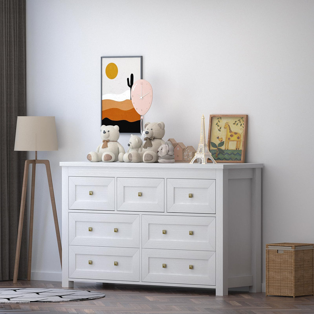 BORNOON 7-Drawer Dresser for Bedroom, Chest of Drawers with Ample Storage, Modern Farmhouse-Style Wooden Dresser for Bedroom, Hallway, Entryway, Closet (White) BORNOON