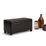 SIMPLIHOME Dover 36 inch Wide Contemporary Rectangle Storage Ottoman Bench in Tanners Brown Vegan Faux Leather, Assembled, For the Living Room, Entryway and Family Room SIMPLIHOME
