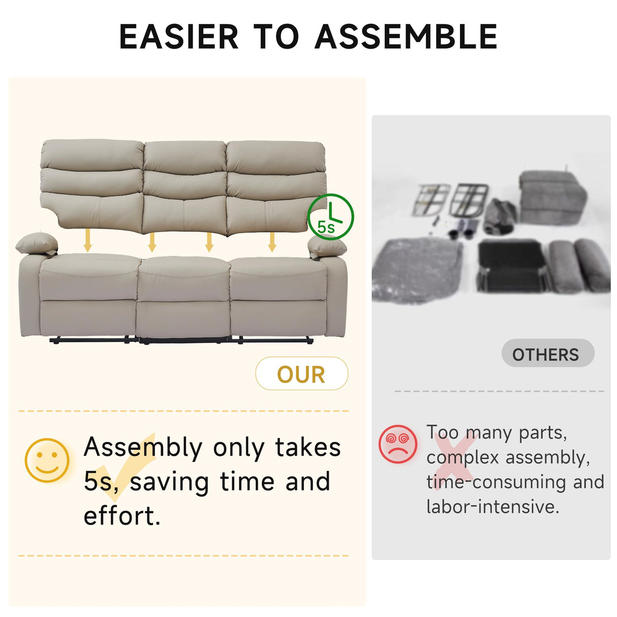 GNMLP2020 Loveseat Recliner Sofa Set, Small Leather Couch 3-Seater Manual Seater Reclining, Triple Recliner Chair for Living Room, RV, Home Theater Seating(Beige, 3 Seater Sofa) GNMLP2020