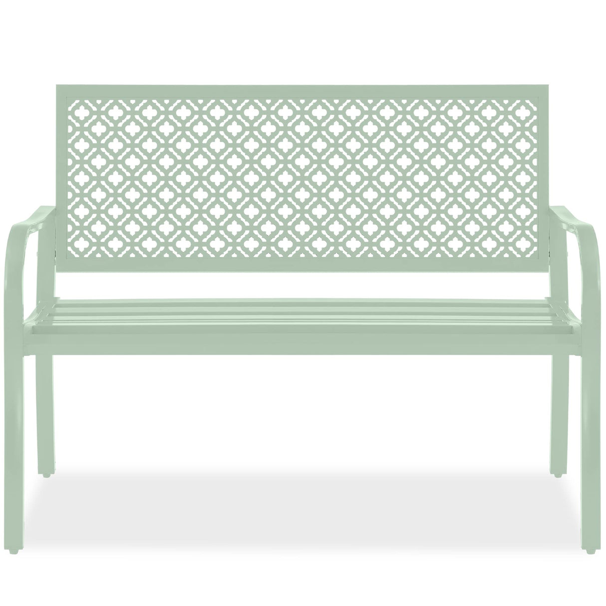 Best Choice Products Outdoor Bench 2-Person Metal Steel Benches Furniture for Garden, Patio, Porch, Entryway w/Geometric Backrest, 790lb Capacity - Mint Green Best Choice Products