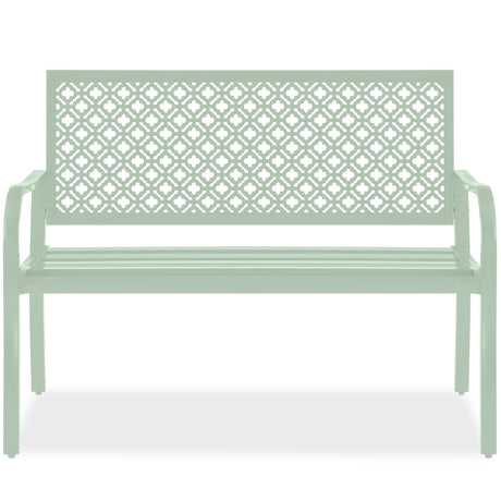 Best Choice Products Outdoor Bench 2-Person Metal Steel Benches Furniture for Garden, Patio, Porch, Entryway w/Geometric Backrest, 790lb Capacity - Mint Green Best Choice Products