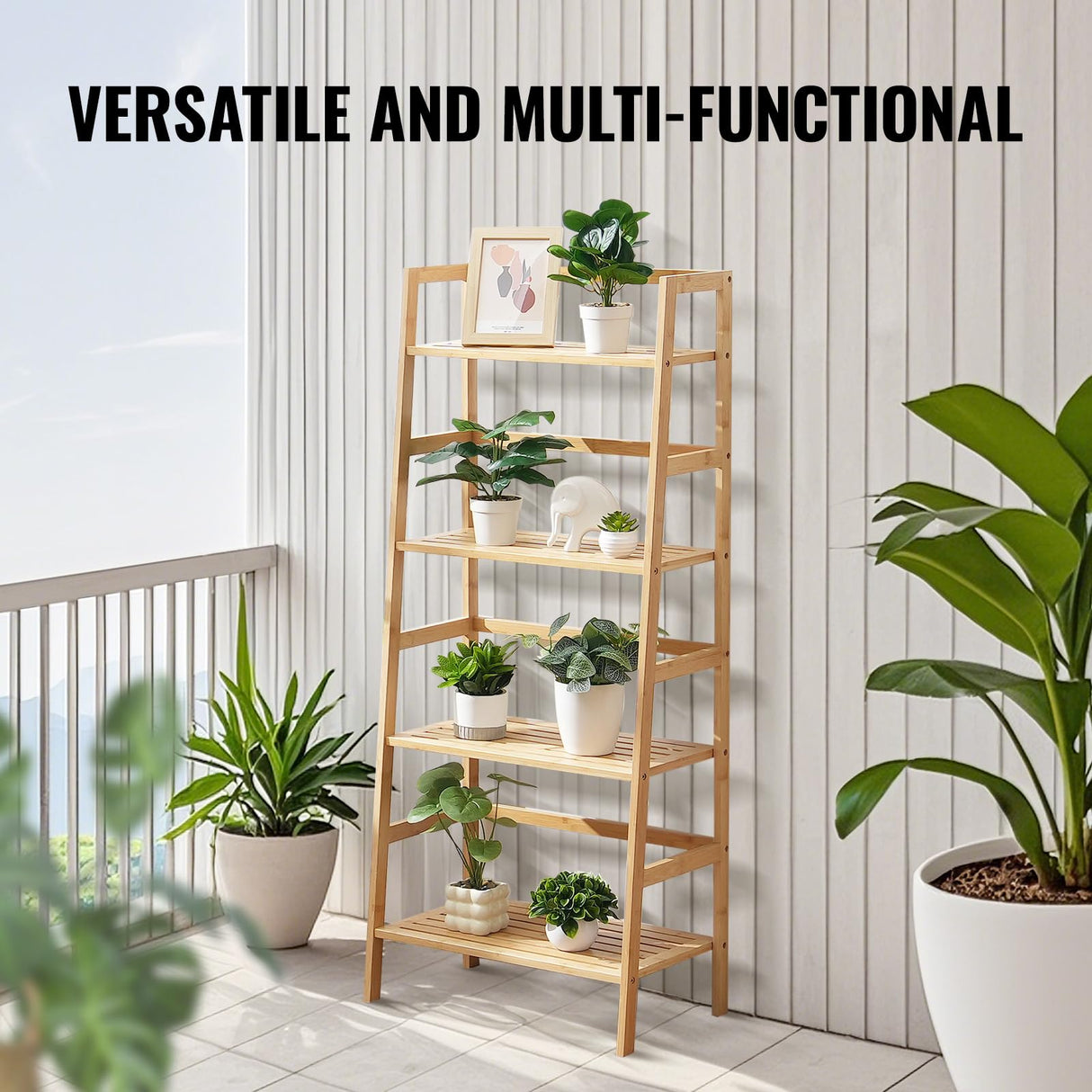 VEVOR 4-Tier Bamboo Ladder Shelf, Trapezoid Open Bookcase, Display Storage Rack Organizer, Freestanding Flower Plant Stand, Ladder Bookshelf Ideal for Bathroom, Bedroom, Office, Study, Natural VEVOR
