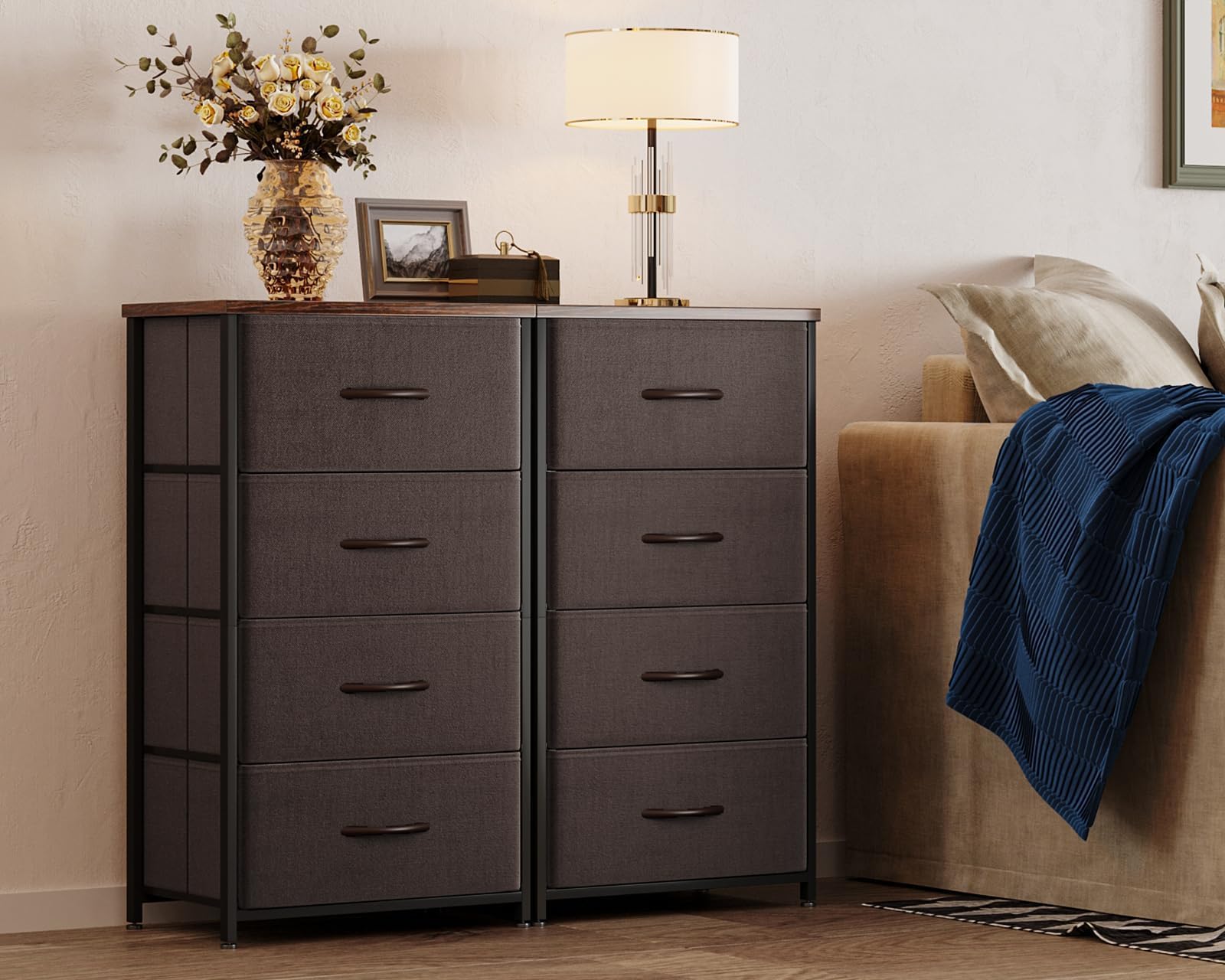 ODK Dresser for Bedroom with 4 Storage Drawers, Small Dresser Chest of Drawers Fabric Dresser with Sturdy Steel Frame, Dresser for Closet with Wood Top, Brown - WoodArtSupply