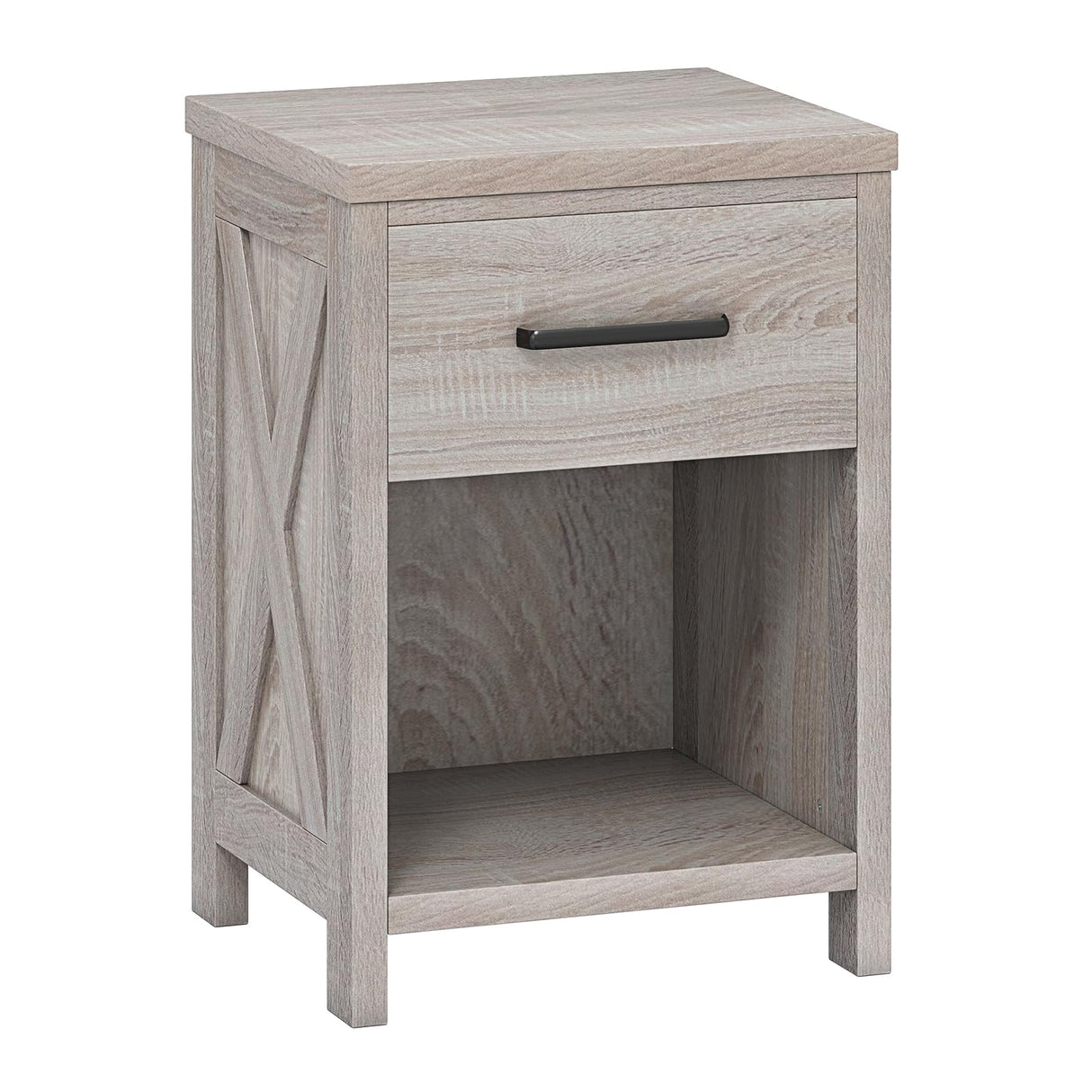 Giantex Farmhouse Nightstand, Wooden Bedside Table with Storage Drawer & Open Shelf, End Side Table, Rustic Night Stand for Small Space Bedroom & Home Office, Antique Brush White Giantex