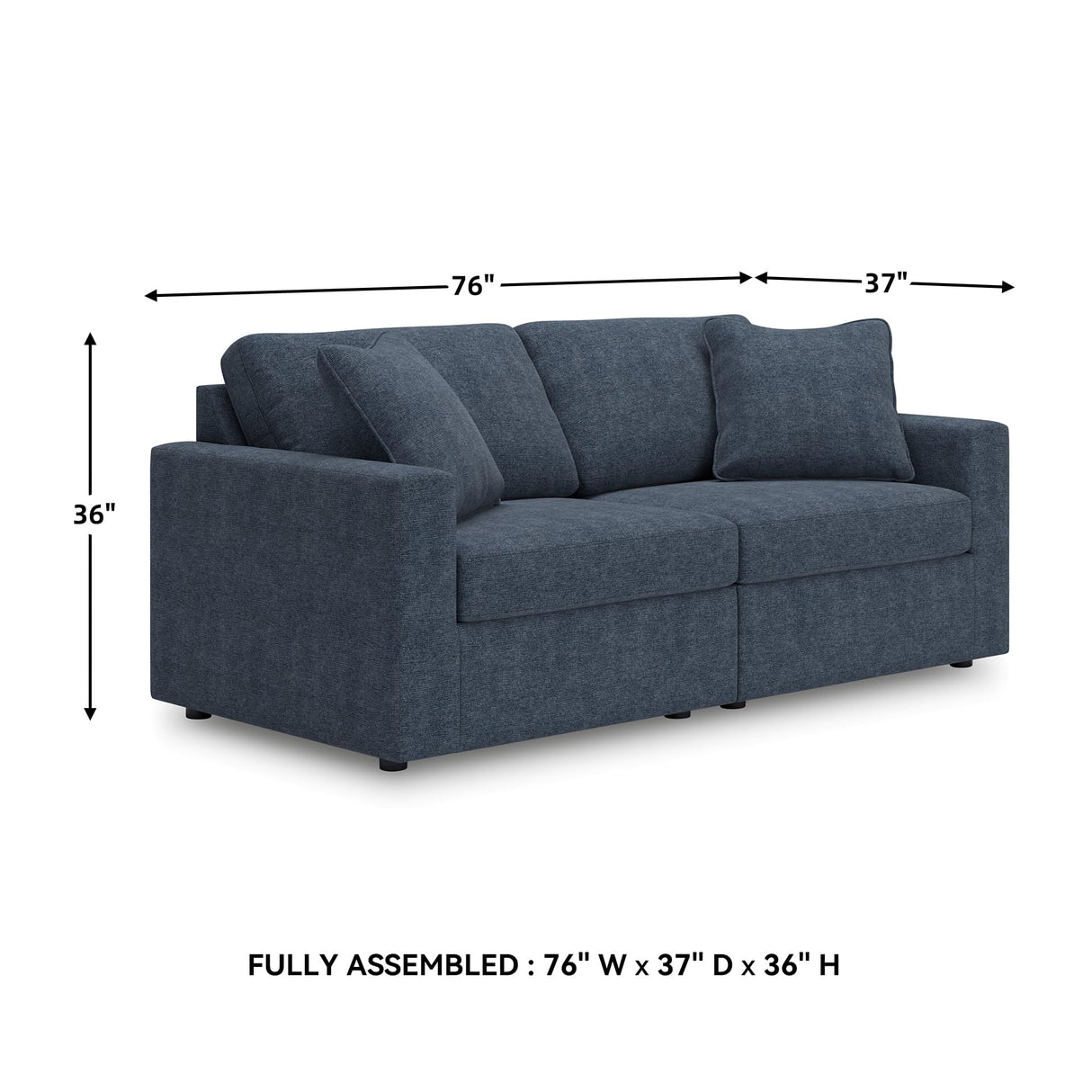 Signature Design by Ashley Modmax Contemporary Modular Stain Resistant 2-Piece Loveseat with Removable Covers and 2 Accent Pillows, Blue Signature Design by Ashley