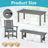 ROCSUMOO 7-Piece HDPE Outdoor Dining Set with 6 Chairs, Rectangular Patio Dining Furniture Set of 6, Modern Dining Table Chairs Set with Umbrella Hole for Poolside, Dark Gray (6 Chairs+1 Table) ROCSUMOO