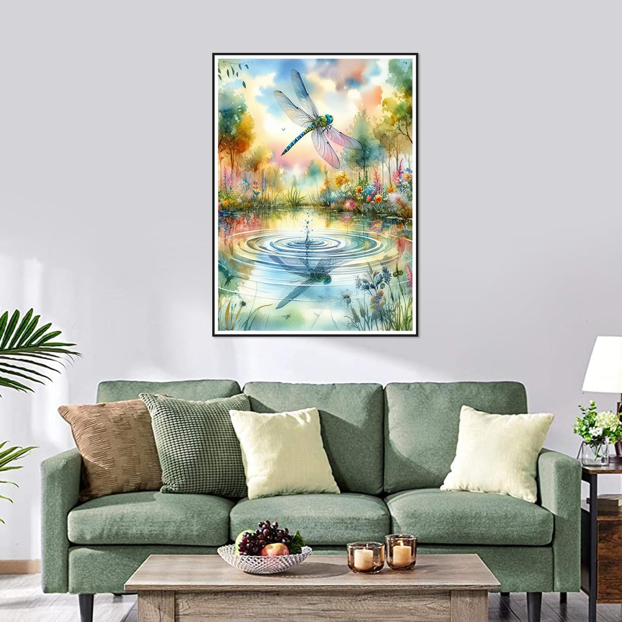 FHBUBPUP Dragonfly Diamond Painting Kits for Adults, Lake Landscape Diamond Art for Beginners, 5D DIY Full Drill Round Gem Art Craft Home Wall Decor Gift 12x16 inch FHBUBPUP