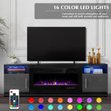 LEMBERI Fireplace tv Stand with 36 inch Fireplace Up to 80" TVs,LED Light Entertainment Center and Storage, 70" Modern Wood Media TV Console with Highlight Cabinet for Living Room (Black) LEMBERI