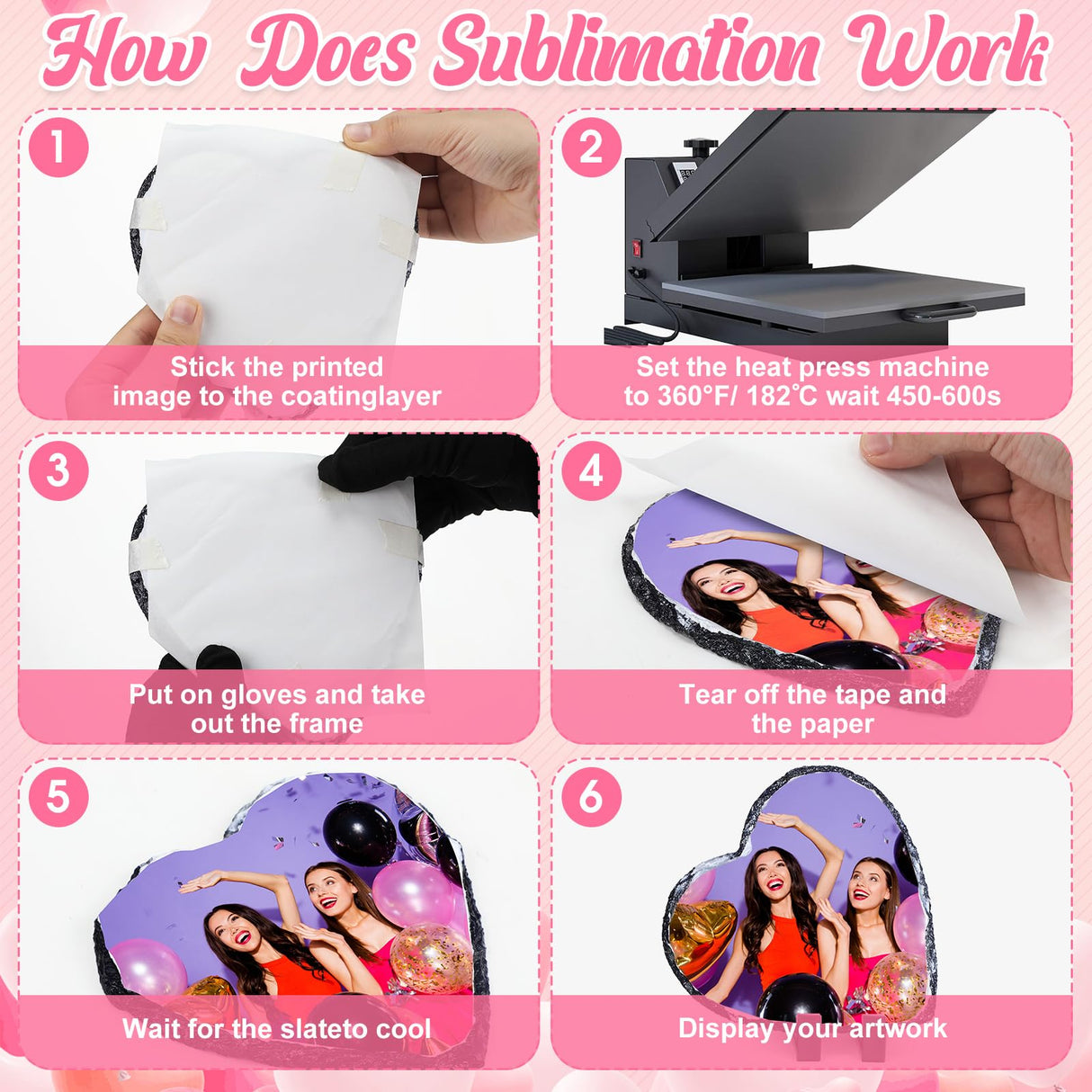 Seajan 18 Pieces Sublimation Slate Blanks Heart Shaped Stone Customized Memorial Frame with Display Stands 5.9 x 5.9 Inch Rock Sublimation Plaque Blank Personalized Picture Frame for Heat Transfer Seajan