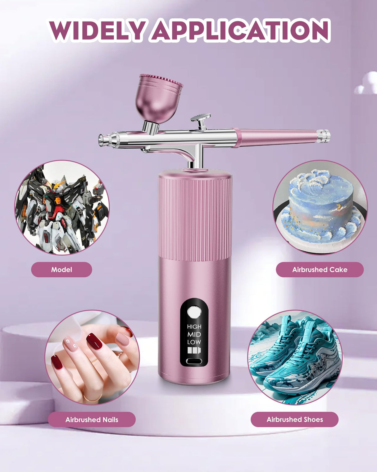 Airbrush Kit with Compressor - Airbrush for Nails,48PSI Screen Display Air Brush,Rechargeable Wireless Airbrush Gun Machine for Nail Art, Makeup, Painting, Cake Decor Rexley