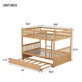 Bellemave Full Over Full Bunk Bed with Trundle,Convertible Bunk Beds with Ladder & Safety Guardrails,Full Size Trundle Bunk Beds for Kids Girls Boys,White Oak Bellemave