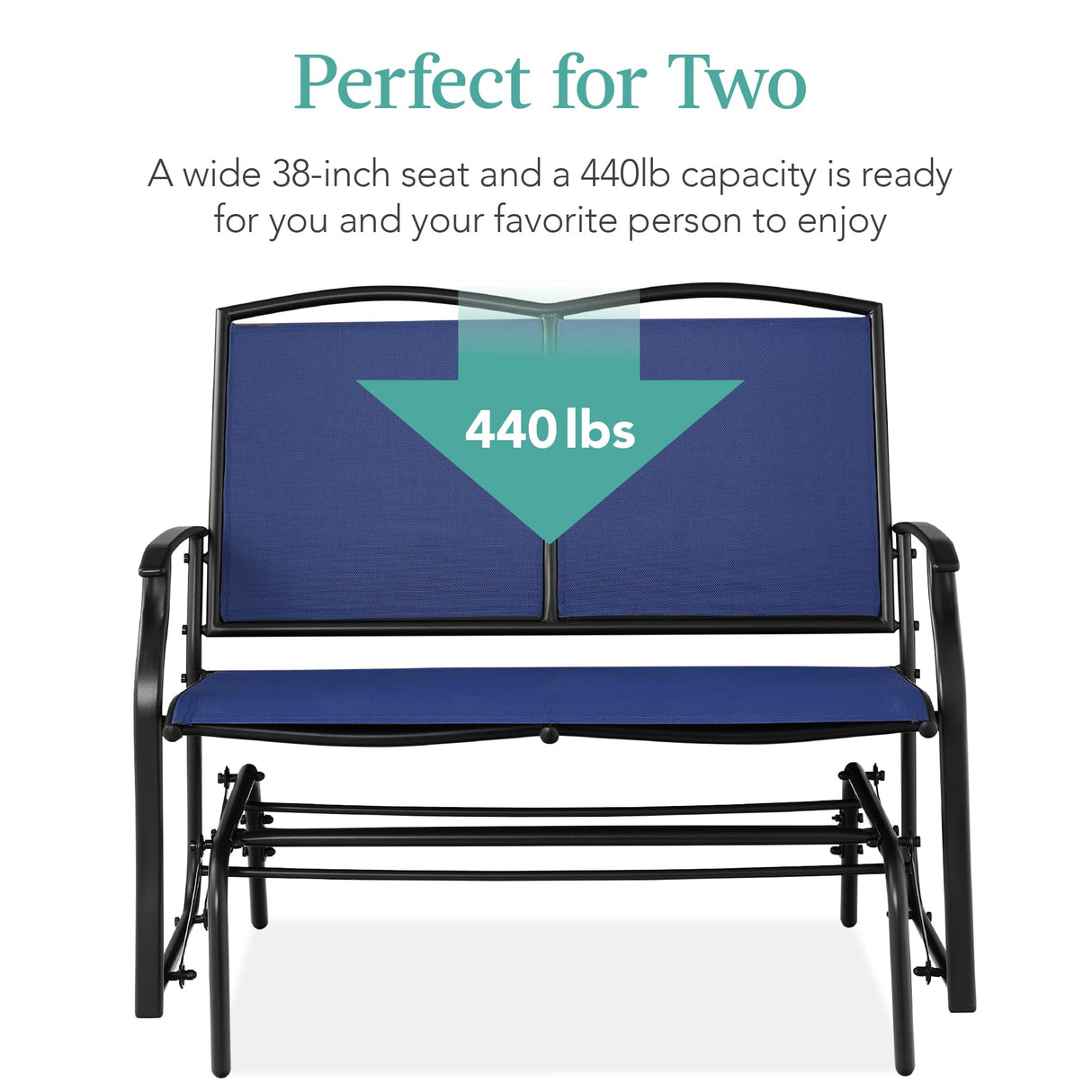Best Choice Products 2-Person Outdoor Patio Swing Glider Steel Bench Loveseat Rocker for Deck, Porch w/Textilene Fabric, Steel Frame - Navy/Black Best Choice Products