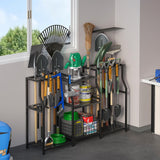 keomaisyto Garden Tool Organizer, Heavy Duty Yard Tool Tower Rack for Garage Organization and Storage, 3 Tier Utility Garden Tool Rack with hooks for Garden/Shed/Garage/Yard/Basement/Lawn keomaisyto