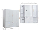 TemkTuek White Wardrobe Closet with Doors, 3 Drawers, Hanging Rods, Metal Handles, Large Capacity, Modern, Freestanding Armoire, Ideal for Bedroom 63.0" W x 20.47" D x 70.87" H (26) TemkTuek