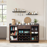 Karl home Farmhouse Wine Bar Cabinet, Liquor Cabinet Bar for Home, Kitchen Coffee Table with Storage, 55" Home Wine Stand for Kitchen, Living Room, Dining Room, Brown Karl home