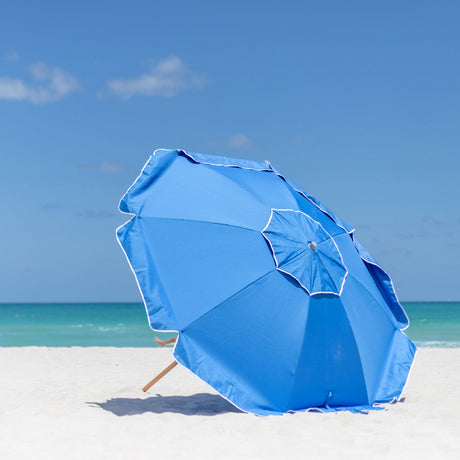 AMMSUN 7.5ft Heavy Duty HIGH Wind Beach Umbrella Commercial Grade Patio Beach Umbrella with Air Vent Ash Wood Pole & Carry Bag Upf 50+ Protection for Patio Garden Beach Pool Backyard Blue AMMSUN