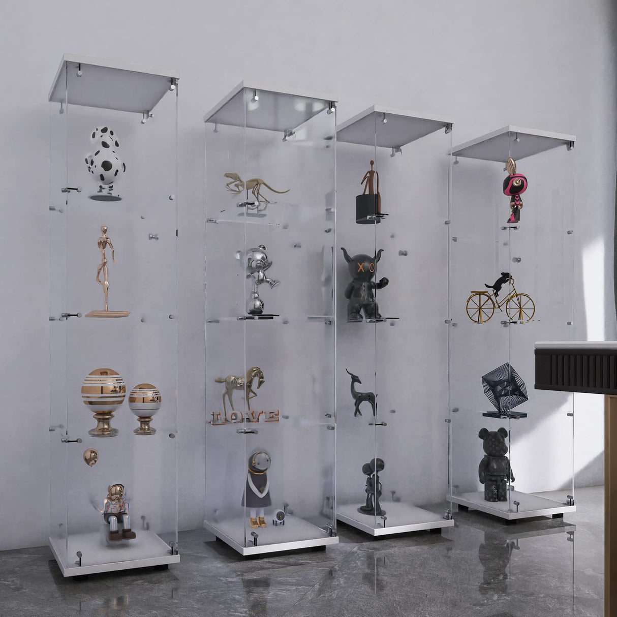 Yoluckea Glass Cabinet, 4 Shelves Glass Display Cabinet with Door, Curio Cabinet Collection Glass Display Case for Home Office, Floor Standing Bookshelf Corner Cabinet for Book, Toys, Glory (White) Yoluckea