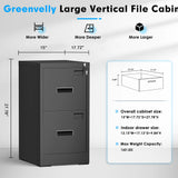 Greenvelly Black Filing Cabinet 2 Drawer, 18” D Vertical File Cabinet with Lock, Locking File Cabinet for Home Office, Metal File Cabinet for Hanging Letter/Legal Folders, Easy Assemble Greenvelly