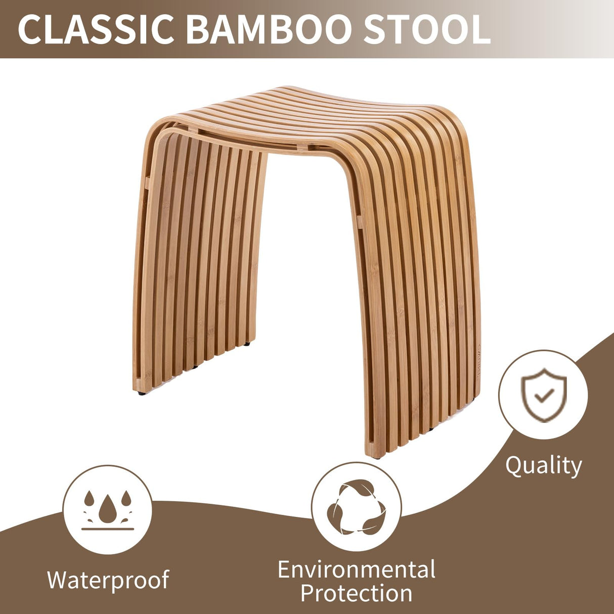 CWUINT Bamboo Dining Stool and Chair - Durable and Beautifully Designed for Dining Room, Living Room, Bedroom and Bathroom CWUINT
