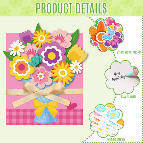 Fullhawl 30 Sets Mothers Day Card DIY Mom Cards Making Kit Happy Mother's Day Flower DIY Greeting Card with Envelopes Ribbon Floral Handmade Craft to Mom for Home School Classroom Activities Supplies Fullhawl
