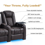 comfiroom Home Theater Seating seats Classic Series Top Grain Nappa Leather Recliner Chair Dual Power Movie Theater Chairs Gaming Sofa Electric Headrest with Tray Table Type-C Charger(BROWN, Row of 3) comfiroom