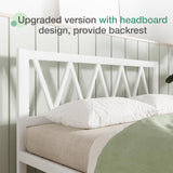 Novilla Heavy-Duty Queen Bed Frame with Headboard and Wooden Slat Support, Easy Assembly in White Novilla