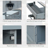 Linique Outdoor Kitchen Island, Rolling Bar Cart with Storage Cabinet, Farmhouse Solid Wood Outdoor Grill Table with Stainless Steel Top, Spice Rack, Towel Rack for Yard, Patio, Grey Blue Linique