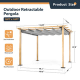 HAPPATIO 10' X 10' Wood-Grain Aluminum Pergola - Adjustable Sun Shade Canopy with Retractable Roof for Backyard, Deck, Patio, by The Pool HAPPATIO