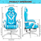 HOFFREE Gaming Chair with Massage and LED Lights Ergonomic Video Game Chairs with Footrest High Back Reclining Computer Chair with Adjustable Lumbar Support Blue and White HOFFREE