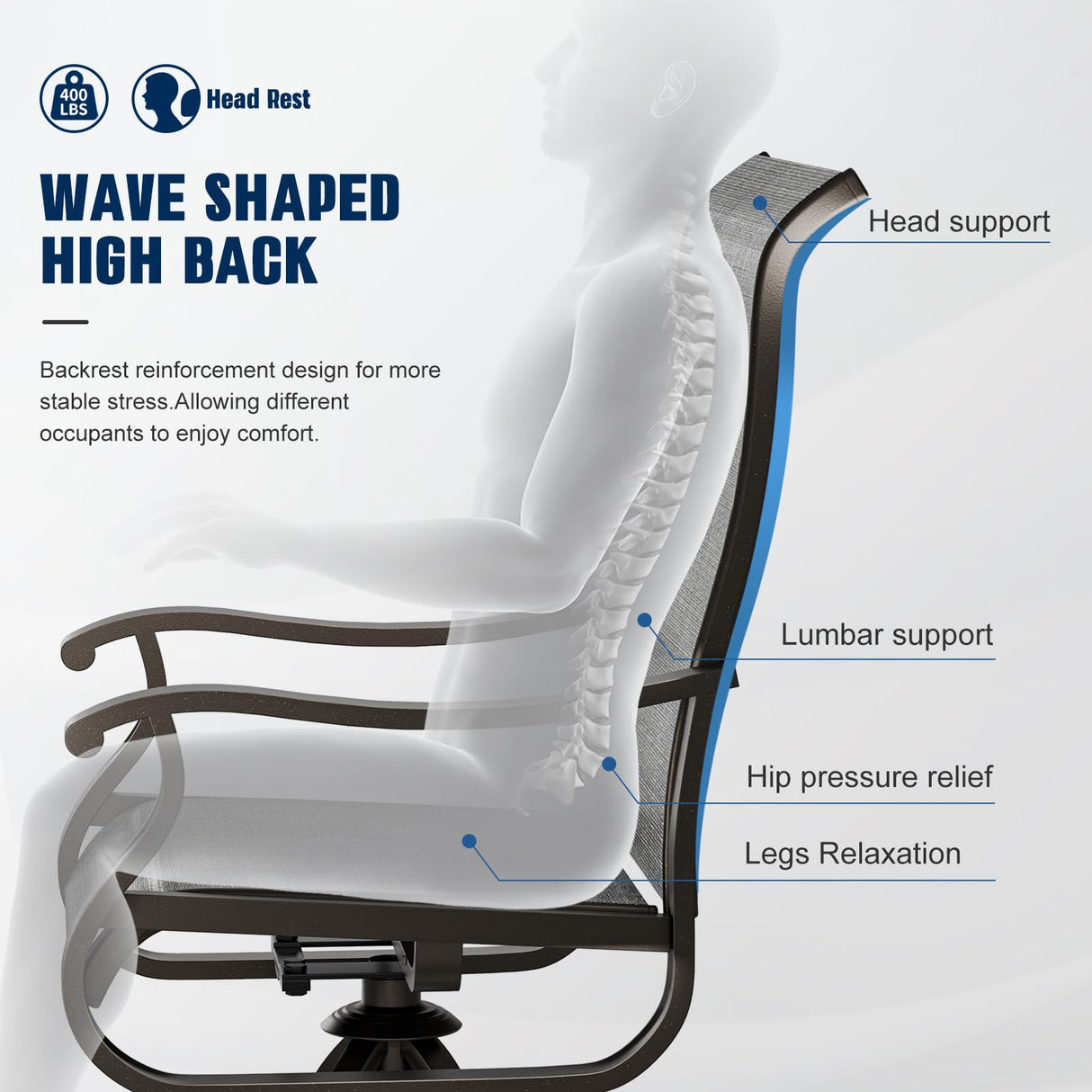 UDPATIO Patio Swivel Dining Chairs Set of 4, Outdoor Swivel Chairs High Back with All Weather Textilene Metal Rocking Frame for Lawn Garden Backyard, Dark Gray UDPATIO