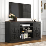 Hlivelood 66" Farmhouse TV Stand with Power Outlets for 75 65 Inch TVs, 33" Tall Entertainment Center with Storage Cabinets w/Adjustable Shelves, Rustic Large TV Media Console for Living Room, Black Hlivelood