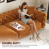 Tabaray 97.7'' Pull Out Sofa Bed King, Chesterfield Velvet Sleeper Sofa, Convertible L-Shaped Futon Couch, Tufted Back, Ottoman, Deep Seat Loveseat Couches for Living Room, Apartment, Orange Tabaray