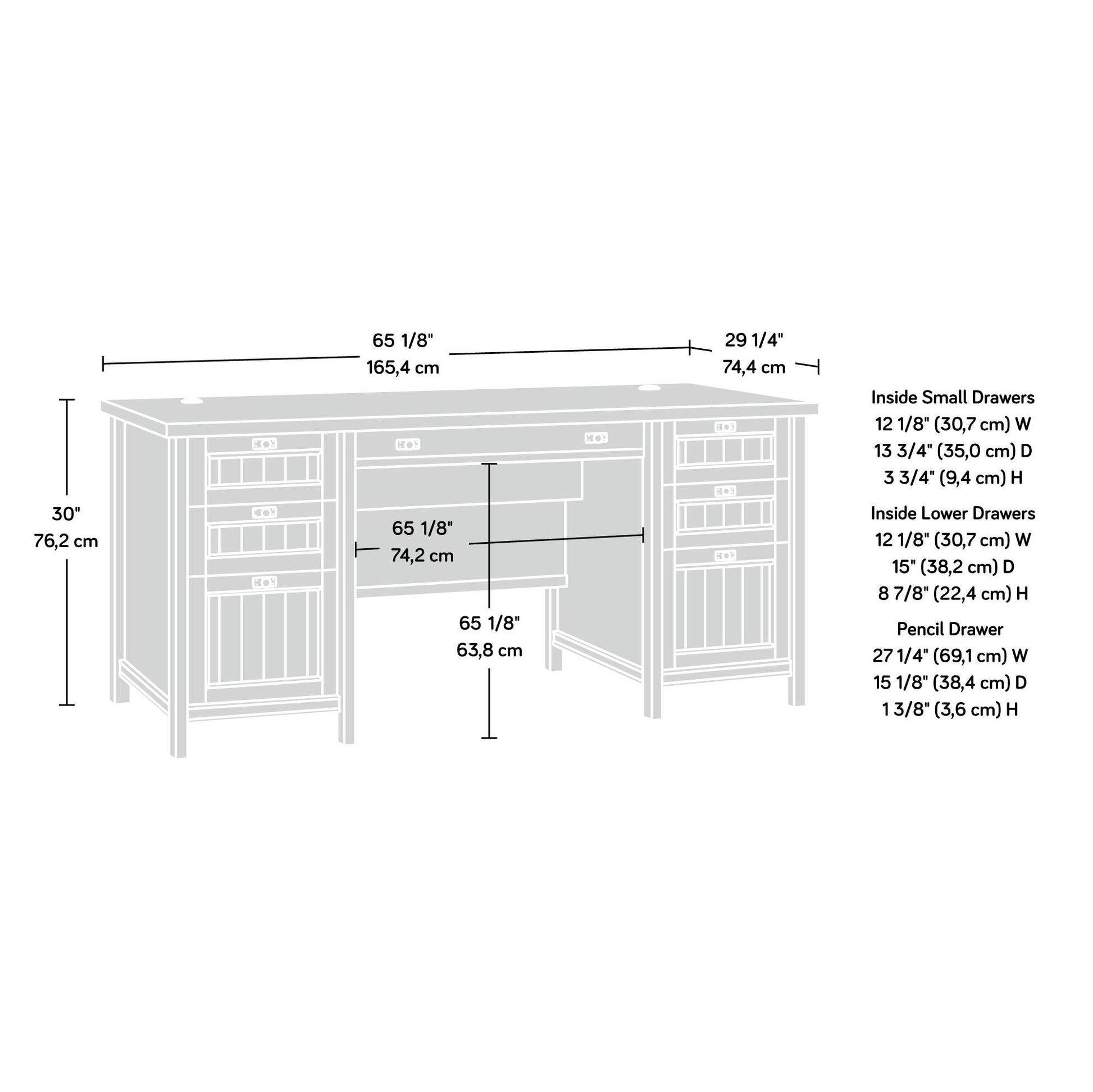 Sauder Costa Executive Desk, W 65.118 X D 29.528 X H 30.00, Coffee Oak finish - WoodArtSupply