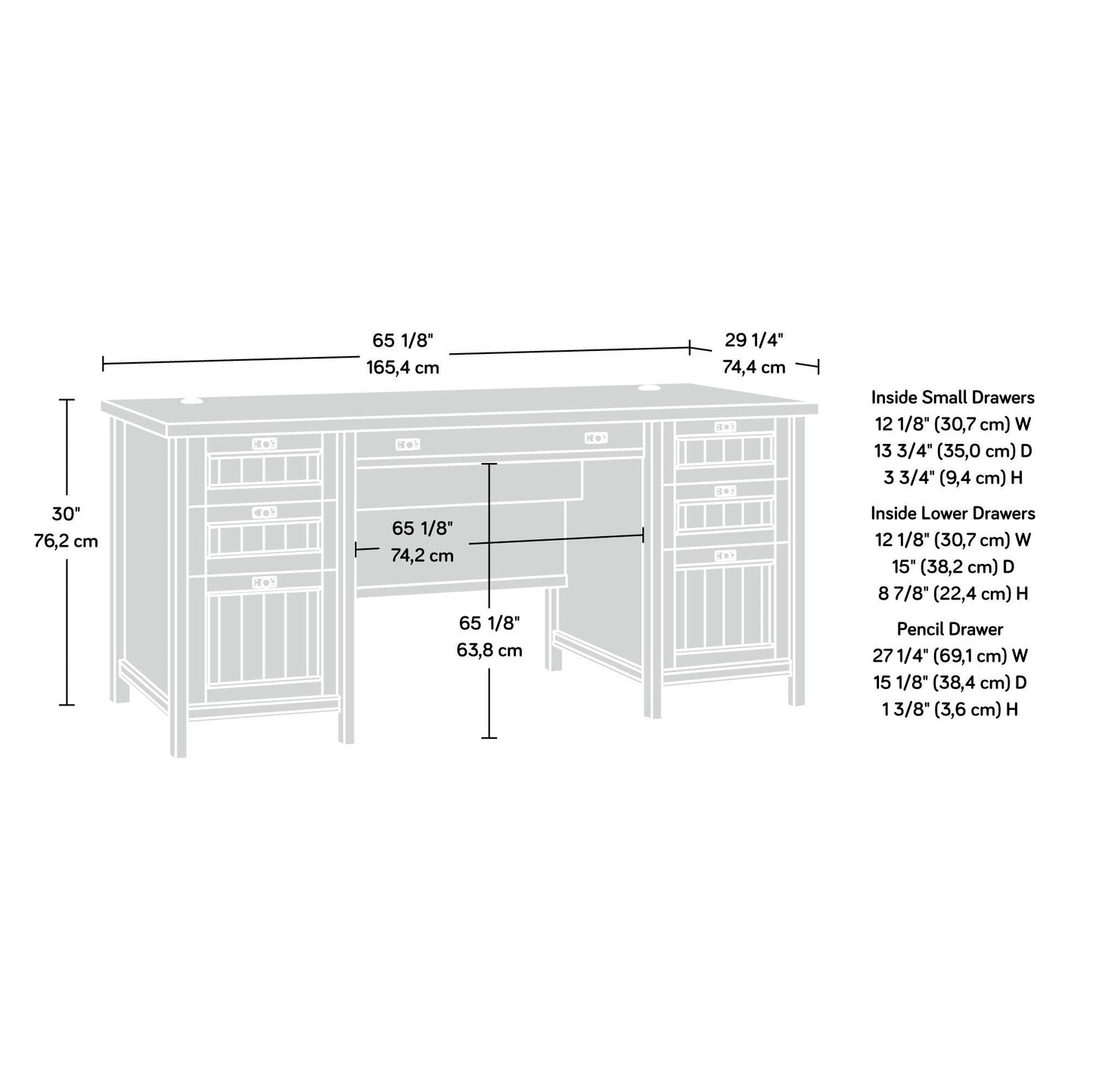 Sauder Costa Executive Desk, L: 65.12" x W: 29.53" x H: 30.0", Chalked Chestnut finish - WoodArtSupply