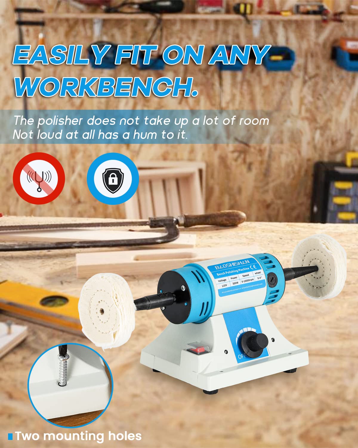 BAOSHISHAN Bench Buffer Jewelry Polisher, Variable Speed Benchtop Polishing Buffing Machine, With 2 Cotton Polishing Wheel for Jewelry, Wood, Metal, Lathe 110V BAOSHISHAN
