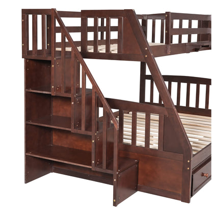 Harper & Bright Designs Espresso Twin-Over-Full Bunk Bed with Stairs, Storage Drawers, and Ladder - WoodArtSupply