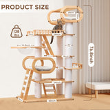 76.8'' Tall Modern Large Cat Tree,Multi-Level Wood Cat Tower for Indoor Cats Large Adults,Luxury Heavy Duty Cat Condo with Cushion,Scratching Posts,Clear Hammock Activity for Maine Coon Big Fat Cats COUNER