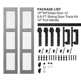 BARNSMITH 18in x 84in Double Glass Barn Door with 6.6FT Sliding Door Hardware Kit Included & Handle,3-Panel Frosted Glass Solid Wood Slab with Water-Proof PVC Surface,Pre-Drilled Easy Assembly,Grey BARNSMITH