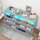 Gyfimoie 6 Drawers Dresser with Power Outlet, Accent Chests of Drawers with LED Light, Modern Storage Dresser for Bedroom, Living Room Gyfimoie