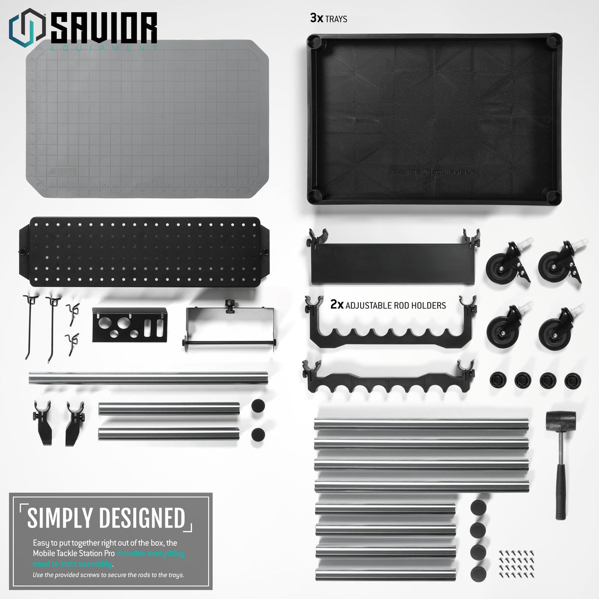 Savior Equipment Mobile Tackle Station Pro 16 Fishing Rod Holder Cart w/Wheels, Adjustable Rack For Different Rod & Reel, 3-Level Fishing Gear Storage Pole Organizer For Garage Home Indoor Use, Black Savior Equipment