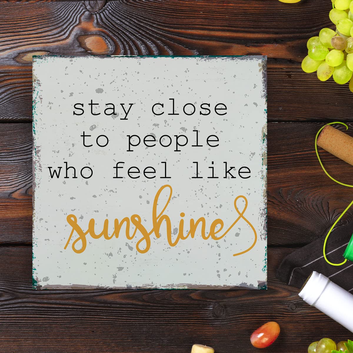 Stay Close to People Who Feel Like Sunshine Sign, Farmhouse Summer Sunshine Wood Square Sign Desk Decor Home Office Shelf Decoration 5 x 5 Inches - WoodArtSupply