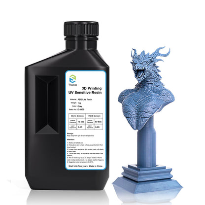 YOUSU ABS-Like 3D Printer Resin 1kg Gray, Rapid LCD UV-Curing Resin 405nm, Standard Photopolymer Resin for LCD 3D Printer