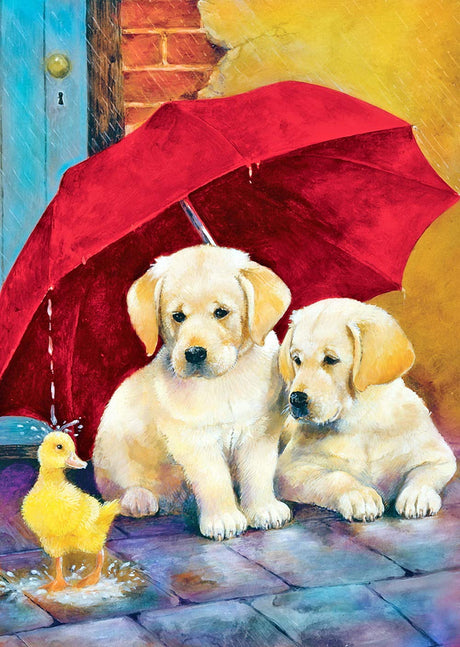 Stalente Diamond Painting Kits for Adults, Diamond Painting Dog, Diamond Art Animal, DIY 5D Round Full Drill Diamond Art Dog and Duck Craft for Home Decor 13.7X17.7in, Umbrella Stalente